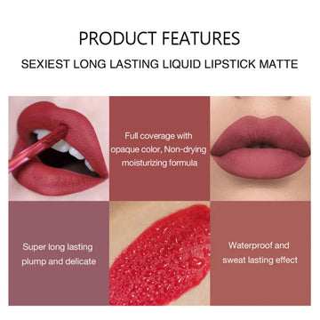 Long-Lasting Velvet Matte Lip Gloss Liquid Lipstick – Waterproof, Nonstick Cup Red Lip Gloss for Women | GlowPeak