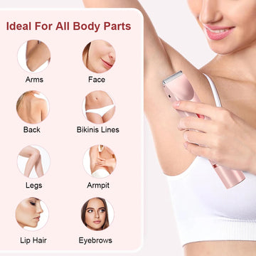Electric Razors for Women – 2-in-1 Bikini Trimmer & Facial Shaver for Underarms, Legs & Body | Portable, Painless Epilator | GlowPeak