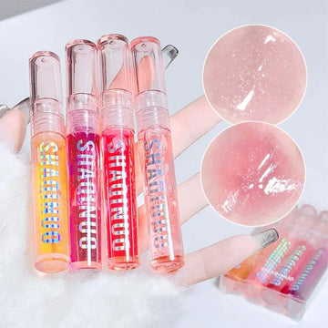 4 PCS Water-gloss Mirror Jelly Lip Gloss Moisturizes Lips Shimmers With Fine Pearls Brightens Lip Color| GlowPeak