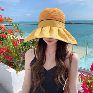 Women Summer Sun Hat With Wave Trim Bowknot