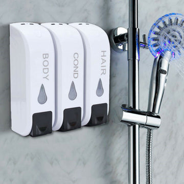 wall-mounted triple shower soap dispenser