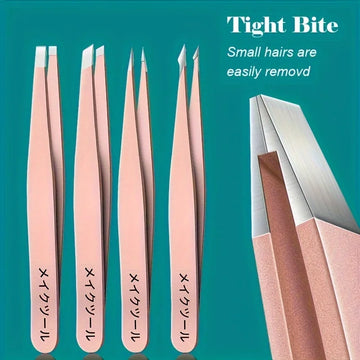Rose Golden Stainless Steel Eyebrow Tweezers - Unscented, Small Bite, Pointed & Slant Tips for Facial Hair Removal| GlowPeak