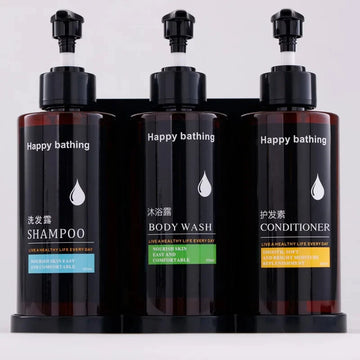 Wall-Mounted Soap & Shampoo Dispenser Set – No-Drill Manual Pump Bottles for Bathroom & Hotel Use | GlowPeak
