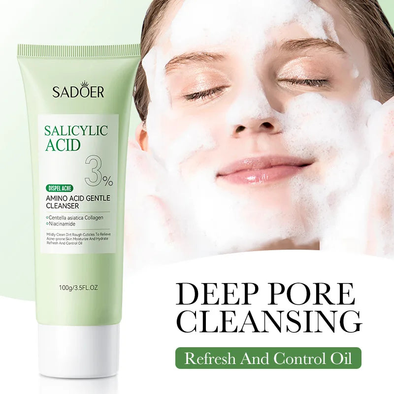 Salicylic Acid Facial Cleanser – Hydrating Foam Face Wash for Moisturizing & Deep Cleansing, Skin Care Treatment | GlowPeak