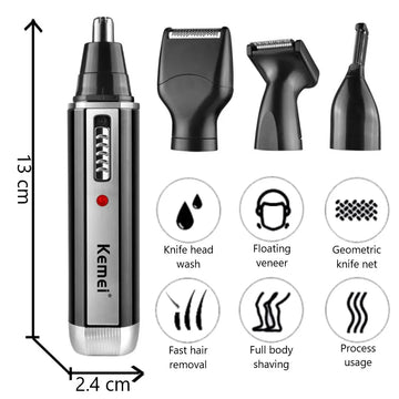 4-in-1 Rechargeable Nose & Beard Trimmer – Ear, Eyebrow, and Nose Hair Removal Machine for Men | GlowPeak