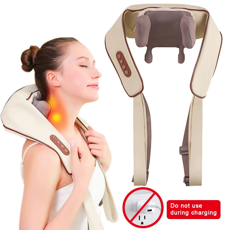 Neck & Shoulder Massager – Deep Tissue Shiatsu Back Massager with Heat for Pain Relief, Electric Kneading & Muscle Squeeze – GlowPeak
