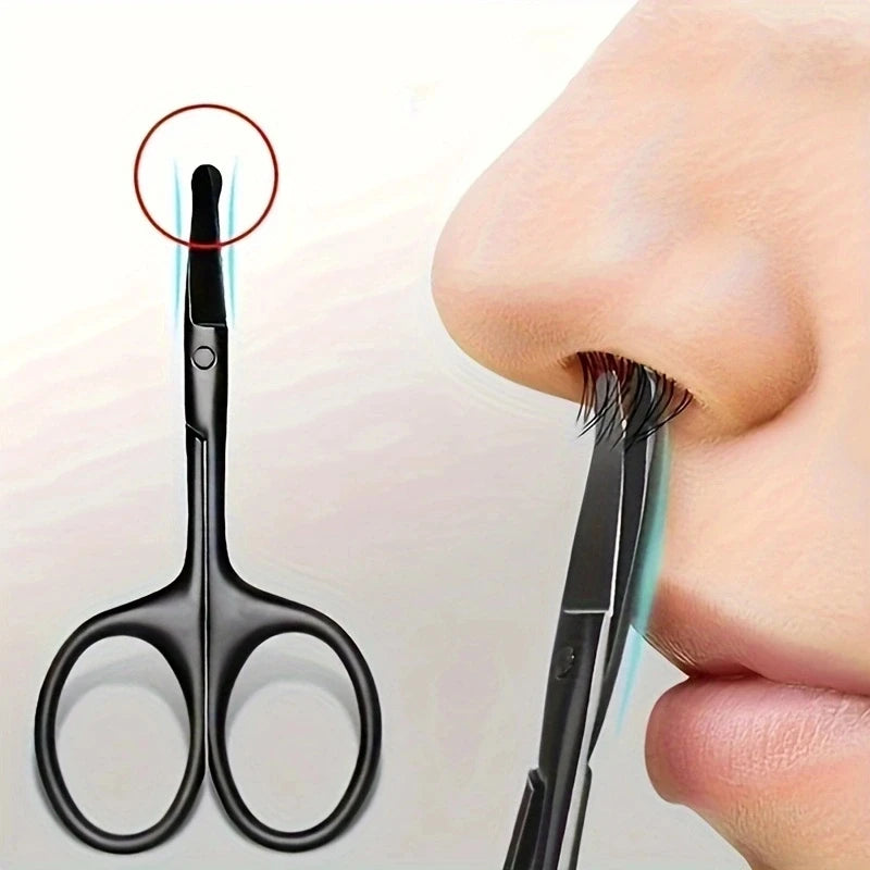 Silver Mirror Light Black Round Head Nose Hair Scissors – Stainless Steel Safety Scissors for Precision Trimming | GlowPeak