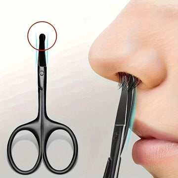 Silver Mirror Light Black Round Head Nose Hair Scissors – Stainless Steel Safety Scissors for Precision Trimming | GlowPeak