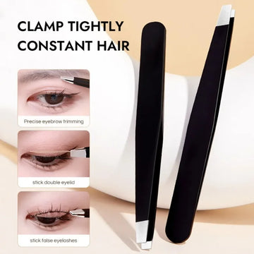 Stainless Steel Black Eyebrow Tweezer with Slant & Flat Point – Beauty Tools for Eyebrows & Ingrown Hair Removal | GlowPeak