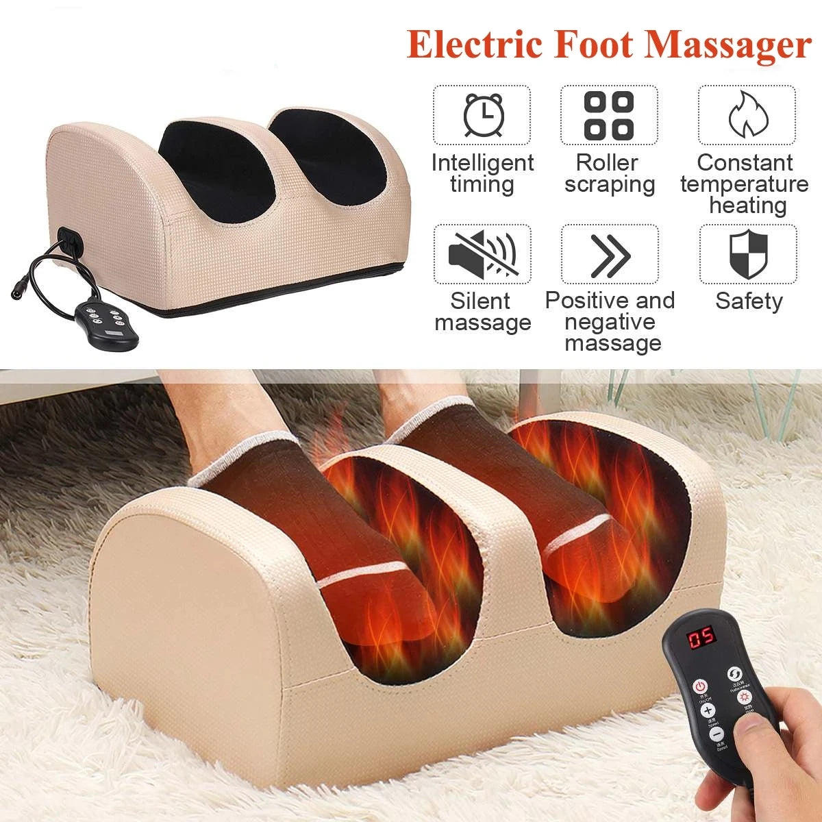 Electric Foot Massager with Heating & Remote Control – Shiatsu Kneading, Deep Tissue Massage for Stress Relief, Muscle Relaxation & Comfort – GlowPeak