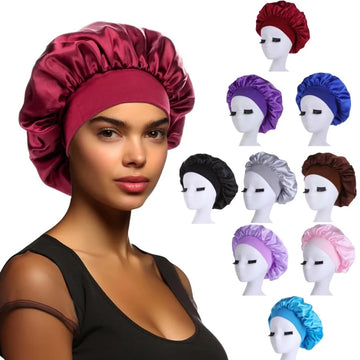 Women Night Sleep Hair Caps Silky Bonnet Satin Double Layer Adjust Head Cover Hat Shower Cap for Curly Hair Styling Accessories| GlowPeak