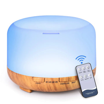 500ML Aroma Diffuser with Remote Control – 5V 2A Essential Oil Aromatherapy Humidifier for Home, Office & Wellness – GlowPeak