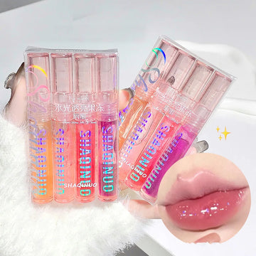 4 PCS Water-gloss Mirror Jelly Lip Gloss Moisturizes Lips Shimmers With Fine Pearls Brightens Lip Color| GlowPeak