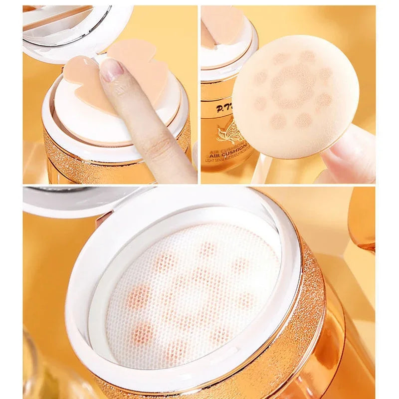 Air Cushion BB Cream - Moisturizing Foundation, Sunblock, Concealer, Whitening, Oil-Control, Waterproof with Butterfly Powder Puff | GlowPeak