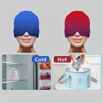 Gel Cold Ice Cap Head Wrap – Heat & Cold Treatment Face Mask for Massage & Sleep | Black & Pink | GlowPeak