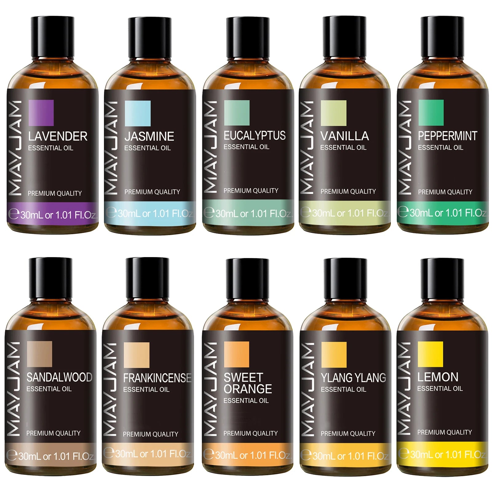 30ML Aromatherapy Essential Oils – Lavender, Vanilla, Jasmine, Eucalyptus & Peppermint for Diffuser, Candle & Soap | GlowPeak