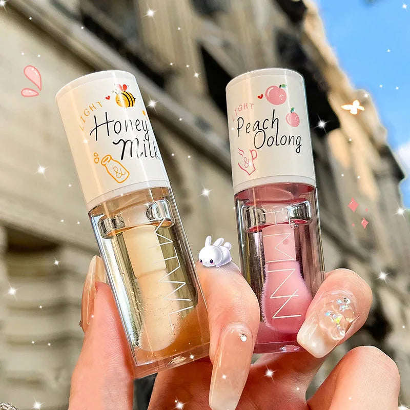 Peach Milk Honey Lip Oil Relieves Dry Moisturizing Lip Gloss Fades Lip Lines Water Light Lips Big Brush Head Cute| GlowPeak