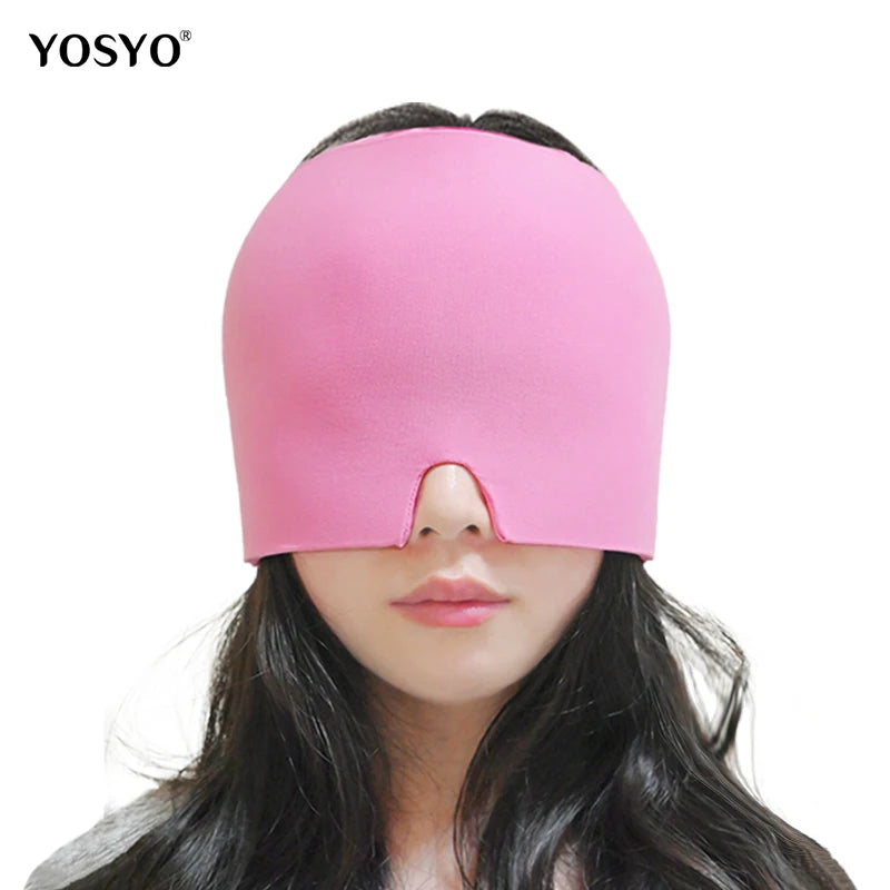 Gel Cold Ice Cap Head Wrap – Heat & Cold Treatment Face Mask for Massage & Sleep | Black & Pink | GlowPeak