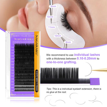 NAGARAKU Individual Lashes Premium Classic Eyelash Extension Black Matte Natural Soft| GlowPeak