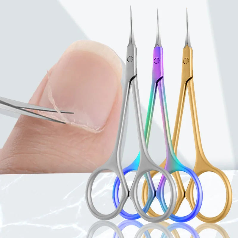 Stainless Steel Cuticle Scissors Dead Skin Remover For Nails Art Clippers Russian Nail Scissors Manicure Curved Tip Scissor| GlowPeak