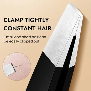 Stainless Steel Black Eyebrow Tweezer with Slant & Flat Point – Beauty Tools for Eyebrows & Ingrown Hair Removal | GlowPeak