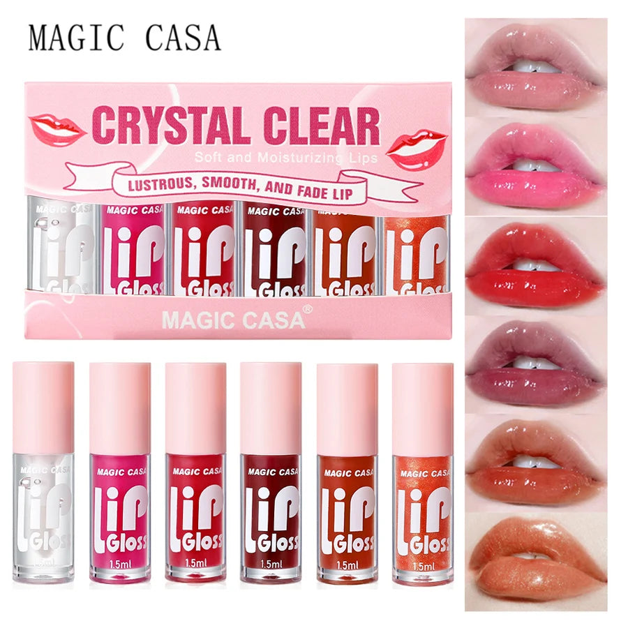 MAGIC CASA 6pcs/set Small bottle Hydrating Jelly Lip Oil long-lasting Moisturizing  smooth shimmering Lip Hydrating Liquid| GlowPeak