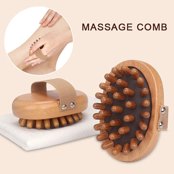 Body Anti-Cellulite Brush – Wooden Essential Oil Spa Massager, Air Cushion Scalp & Body Massage Comb for Soothing Relief – GlowPeak