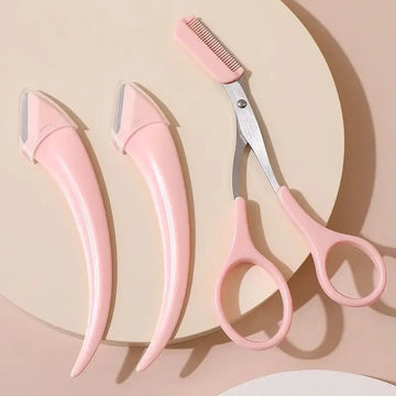 Eyebrow Trimmer Set, Curved Eyebrow Razor, Eyebrow Scissors With Comb, Convenient Easy Beauty Tools For Beginners| GlowPeak