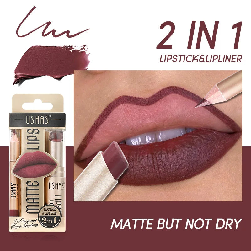 USHAS 12 Color Lip Liner + Lipstick Set – Long Lasting Matte Lipstick in Nude & Red Shades | GlowPeak
