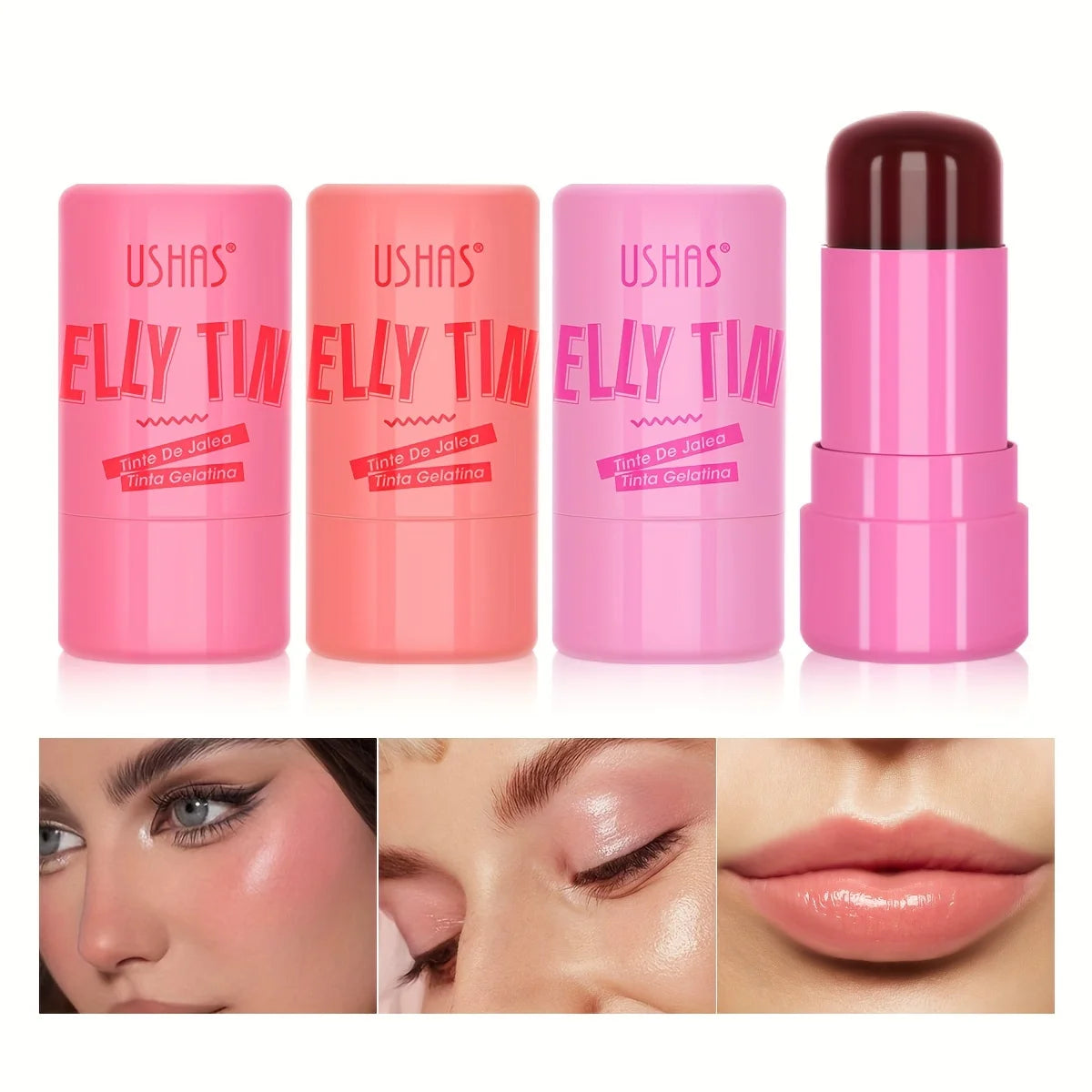 4 Colors Jelly Blush Stick Lip Balm Eyeshadow 3-in-1 Multi-Use Matte Blush Moisturize Brighten Lip Gloss| GlowPeak