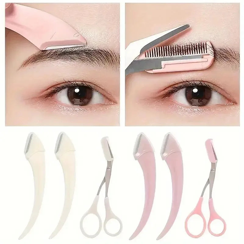 Eyebrow Trimmer Set, Curved Eyebrow Razor, Eyebrow Scissors With Comb, Convenient Easy Beauty Tools For Beginners| GlowPeak