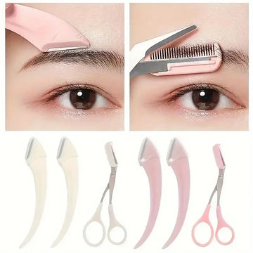 Eyebrow Trimmer Set, Curved Eyebrow Razor, Eyebrow Scissors With Comb, Convenient Easy Beauty Tools For Beginners| GlowPeak