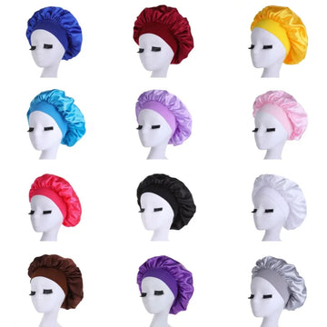 Women Night Sleep Hair Caps Silky Bonnet Satin Double Layer Adjust Head Cover Hat Shower Cap for Curly Hair Styling Accessories| GlowPeak
